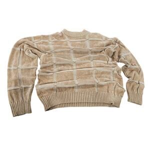 Vintage Prestige Chenille Grid Sweater XXL Beige Textured Knit 90s
